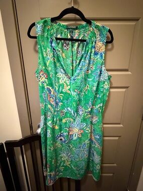 Semi-Sheer Lauren Ralph Lauren Green Floral Sleeveless Dress